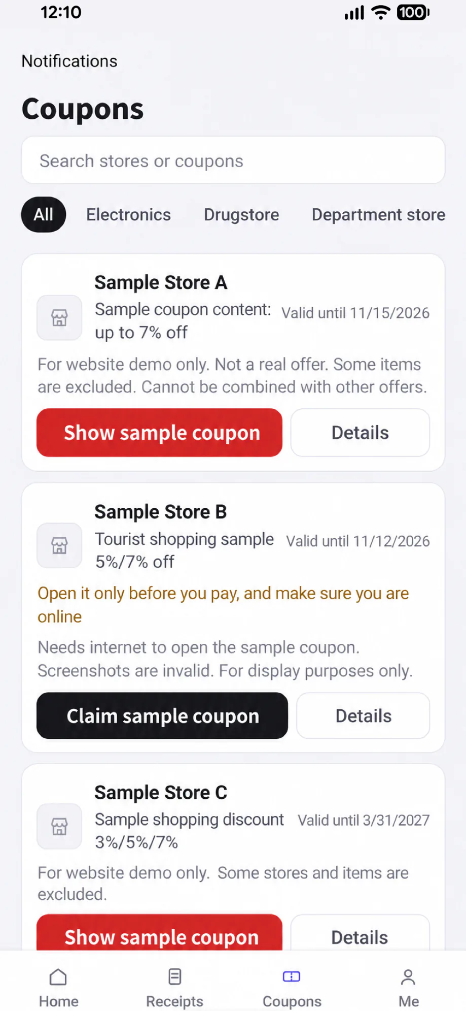MyTaxFree app screen: Shopping coupons in Japan