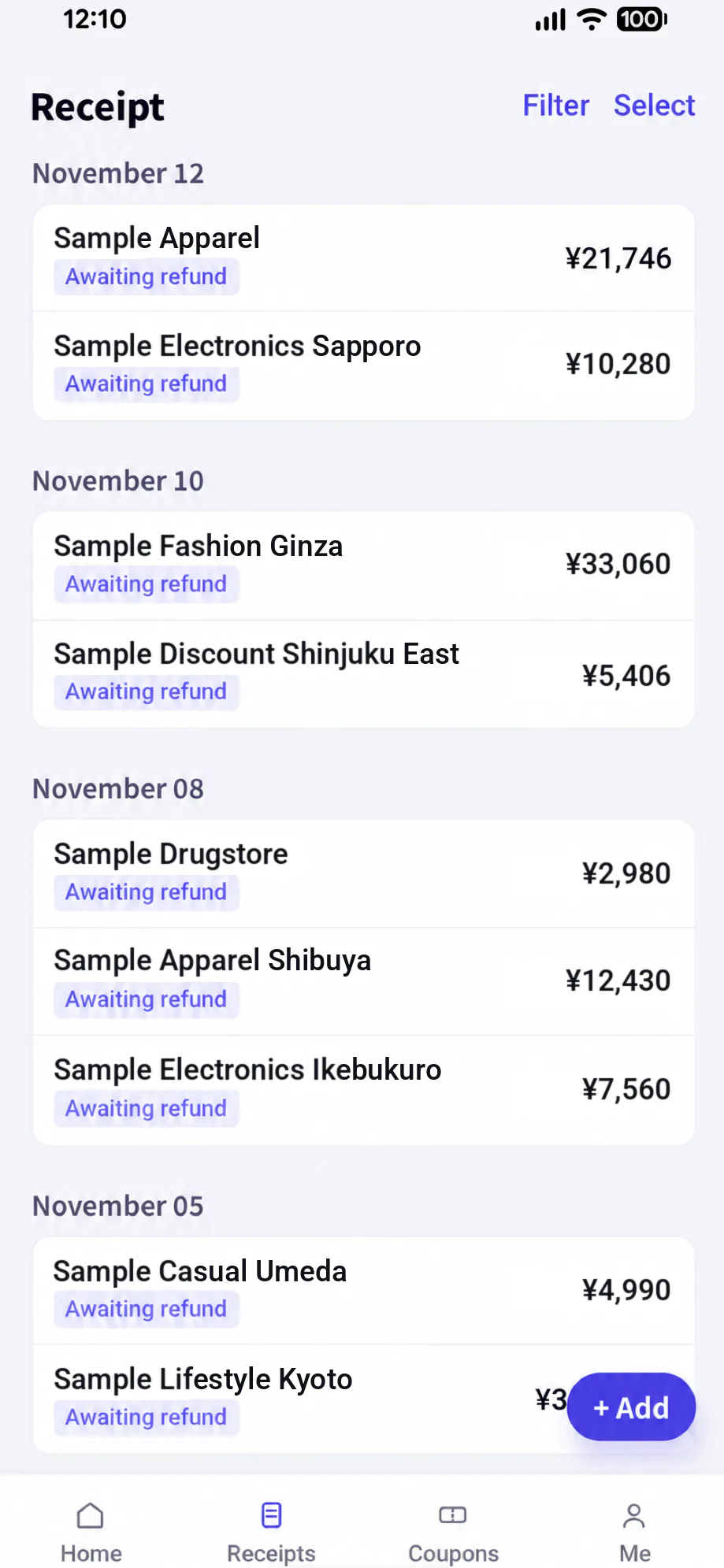 MyTaxFree app screen: Scan and organize receipts